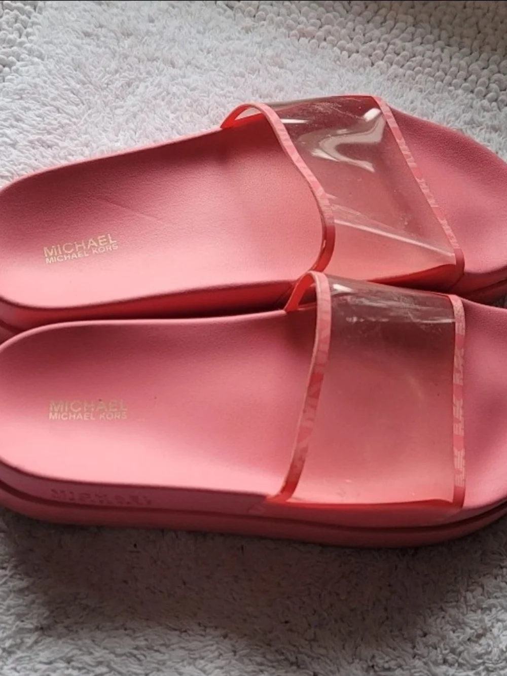 Michael Kors Coral Pink Clear-Strip Slide Sandals